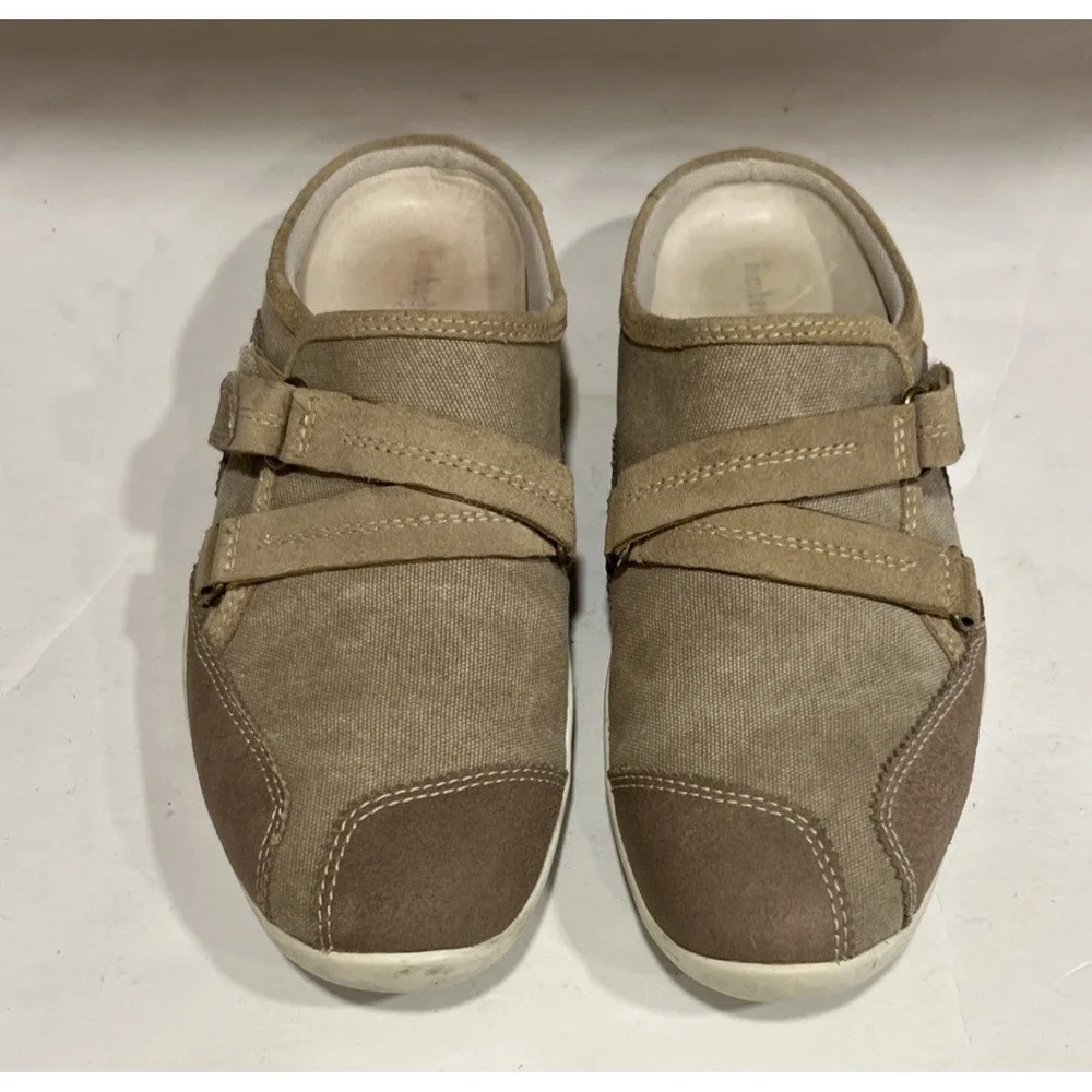 Timberland Comforia Womens Canvas Leather Slip On Hook Loop‎ Sneakers Tan Size 7